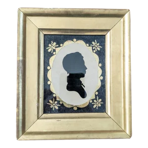 19th Century Silhouette Portrait of a Young Man in Lemon Gold Frame