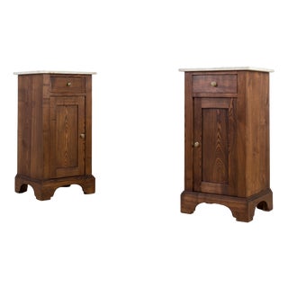 Art Nouveau German Ash Bedside Cabinets with Marble Tops, 1910, Set of 2 For Sale