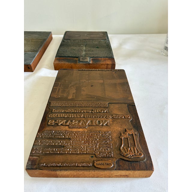Brown Set of 4 Antique Letterpress Advertising Printer’s Blocks For Sale - Image 8 of 13