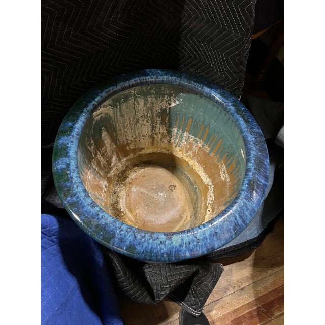 1990s Vintage Handpainted Glazed Large Ceramic Planter For Sale - Image 5 of 12