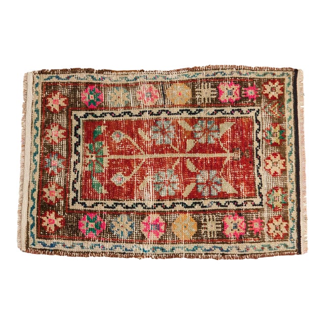 Vintage Distressed Oushak Rug Mat - 1'9" X 2'8" For Sale