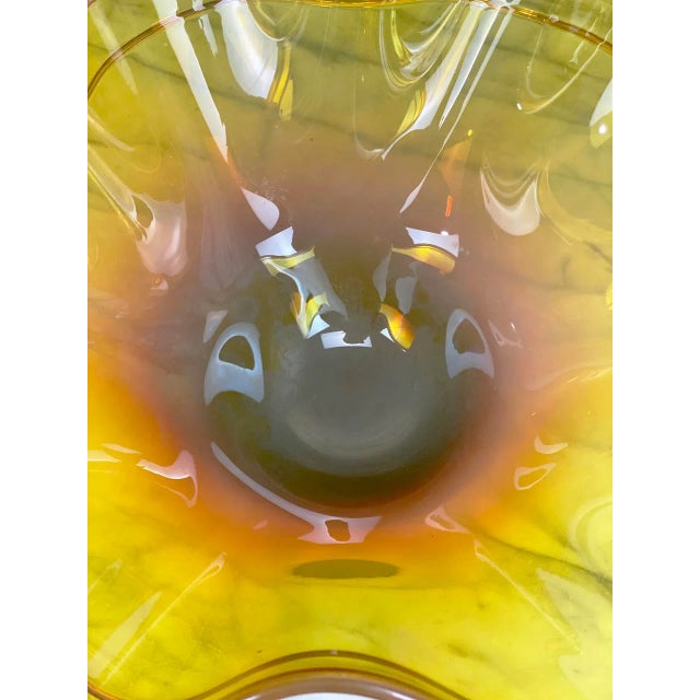 Glass Yellow Hand Blown Art Glass Ruffled Centerpiece Bowl by Matt McBride For Sale - Image 7 of 11