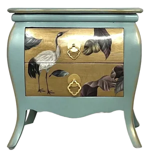 Hand Painted & Decoupaged Side Table , Bombe Chest
