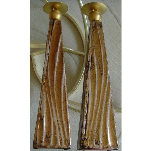 Tall Faux Wood Metallic Candle Holders - Set of 3 For Sale In Washington DC - Image 6 of 13