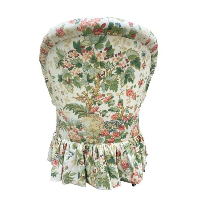 Vintage Hickory Chair Tufted Lounge Chair on Casters in Botanical Print For Sale In Naples, FL - Image 6 of 17