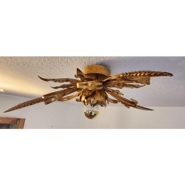 Hollywood Regency Florentine Flower-Shaped Gilt Flush Mount attributed to Hans Kögl, Italy, 1960s For Sale - Image 16 of 18