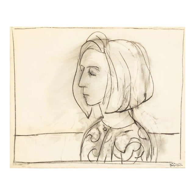 Manfred Schwartz Portrait of Anne Sager Charcoal For Sale