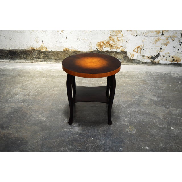Swedish Art Deco Dark Flame Birch and Golden Elm Side Table With Shelf For Sale - Image 4 of 9