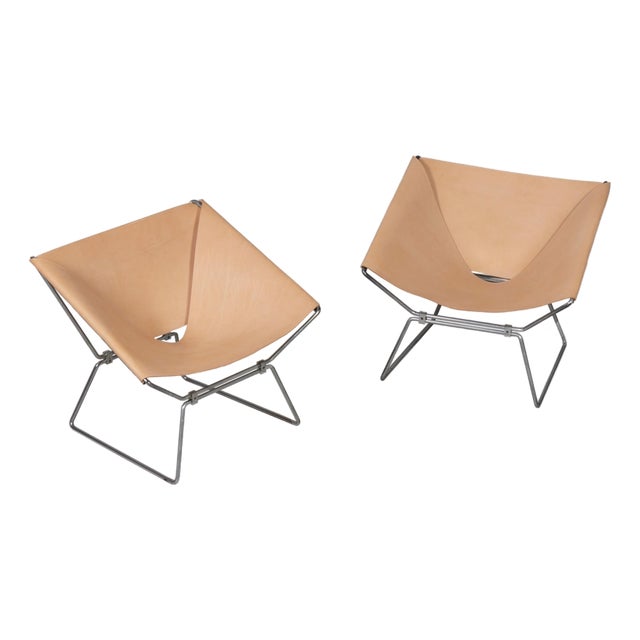 Anneau AP-14 Lounge Chairs in Natural Saddle Leather by Pierre Paulin for A. Polak, 1960s, Set of 2 For Sale