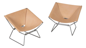 Anneau AP-14 Lounge Chairs in Natural Saddle Leather by Pierre Paulin for A. Polak, 1960s, Set of 2
