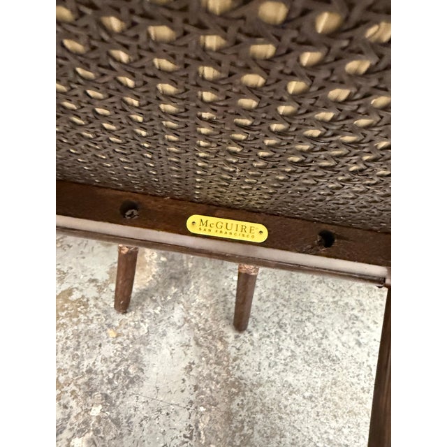 Contemporary McGuire Furniture Oval Glass Top Dining Table + Six Double Cane Back Dining Armchairs, Vintage Set For Sale - Image 3 of 15