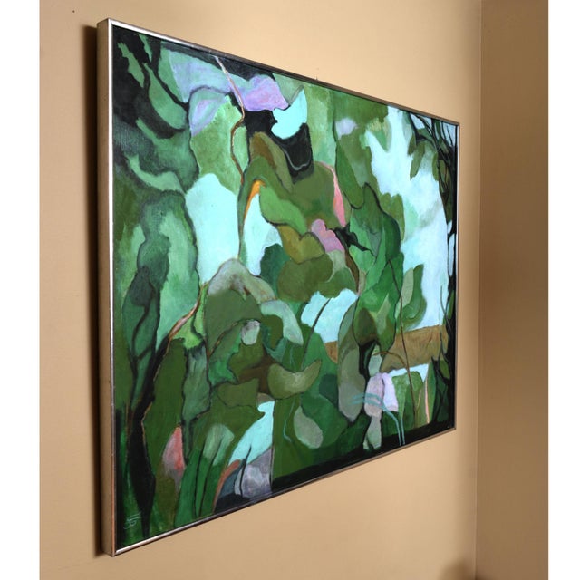1970s Virginia Brundage Green Botanical Abstract Painting St. Petersburg Florida For Sale - Image 5 of 12