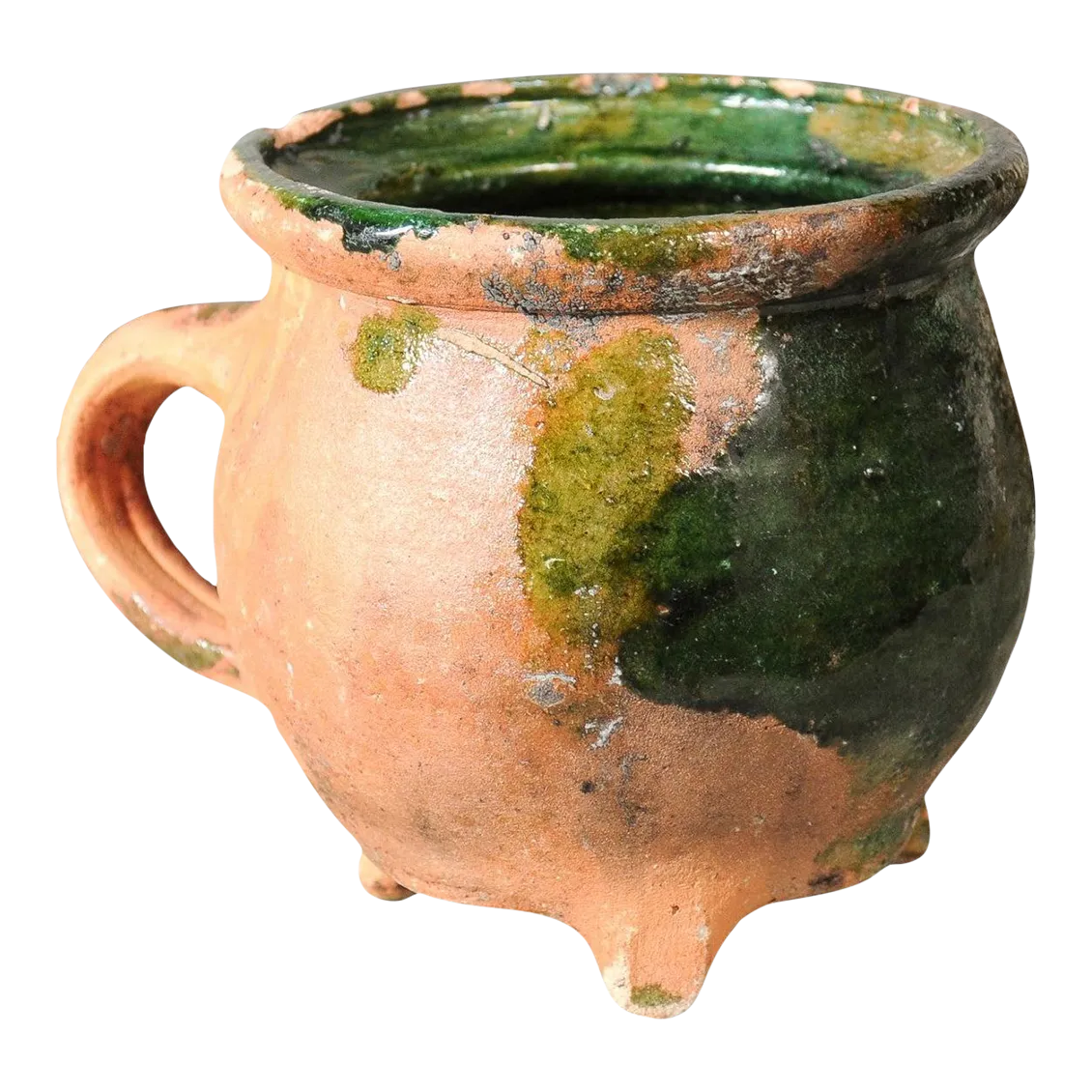 French Provincial 19th Century Green Glazed Pottery with Tripod