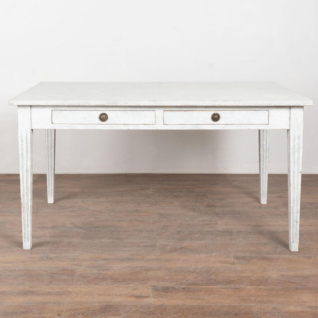 Gustavian (Swedish) 19th Century Swedish Gray Painted Two-Drawer Table or Writing Desk For Sale - Image 3 of 13