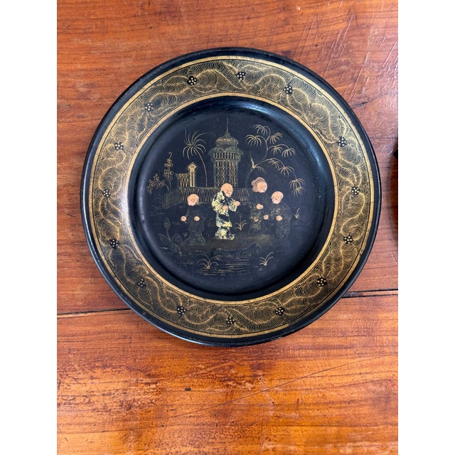 19th Century Pair of Papier Mache Chinoiserie Wine Coasters For Sale - Image 5 of 7