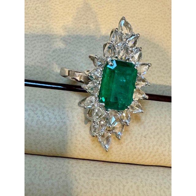 4Ct Finest Zambian Emerald Cut Emerald & 2.5Ct Diamond Ring, 18 Kt Gold Size 6.5 For Sale - Image 13 of 18