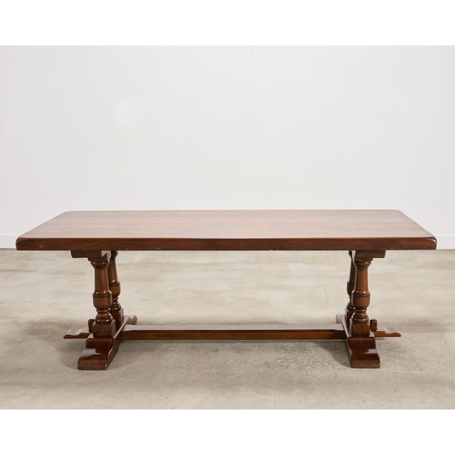 Country French Provincial Oak Double Trestle Dining Table 7 Ft For Sale - Image 18 of 18