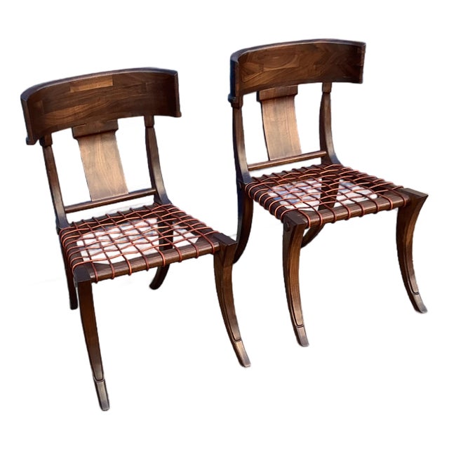 Modern Walnut Klismos Style Chairs - A Pair For Sale