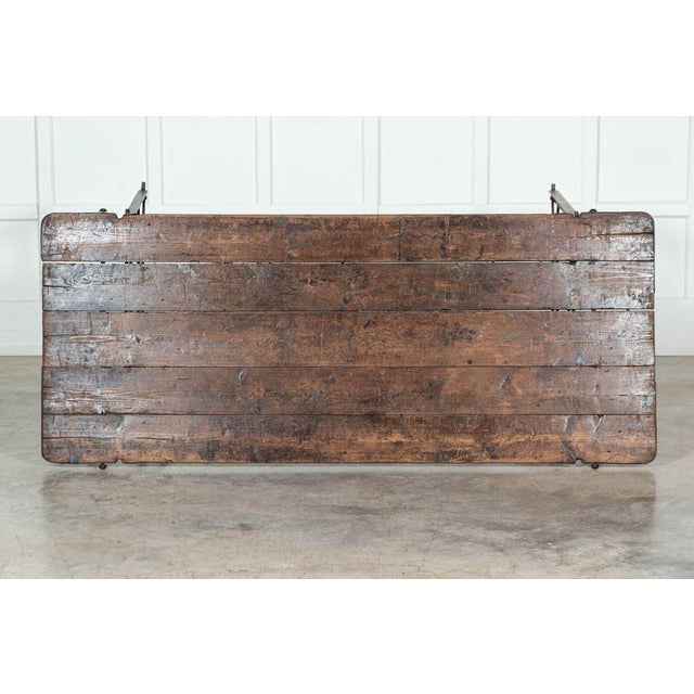 Circa 1890 19th century Iron & Pine Trestle Table. W183 x D78 x H76 cm.
