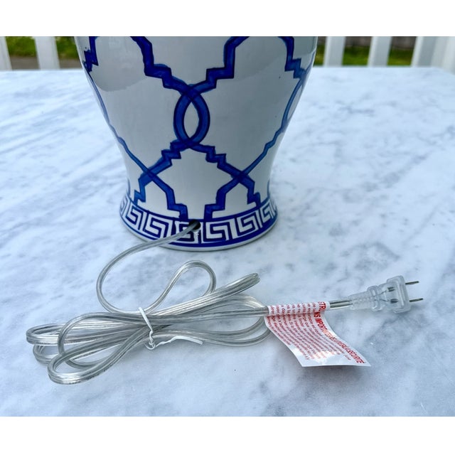 1990s 1990s Blue & White Ginger Jar Table Lamps W/Shades by Brooks Brothers For Sale - Image 5 of 5