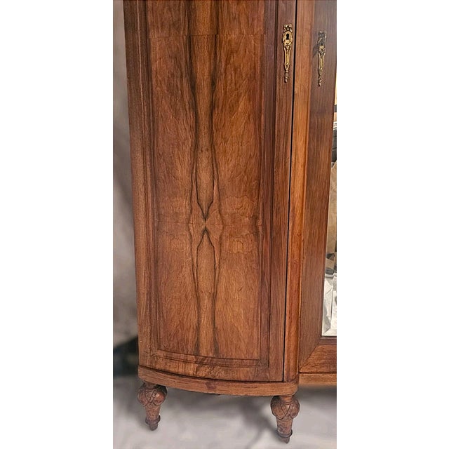 Antique French Burl Walnut Armoire Wardrobe Mirror Carved Cabinet Circas 1920s For Sale - Image 11 of 18