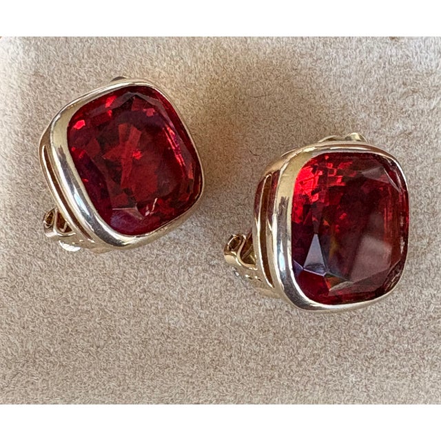 Mid-Century Modern Vintage Panetta Cushion-Cut Faux Ruby Clip-on Earrings, Pair For Sale - Image 3 of 7