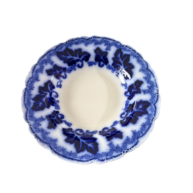 1900 - 1909 Vintage Johnson Brothers Flow Blue Normandy Decorative Soup Plate 9" For Sale - Image 5 of 9