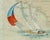 Colorful Catalina Island sailboat (in gouache) by Renner (LR) painted over a chart map of the waters off the coast of So...