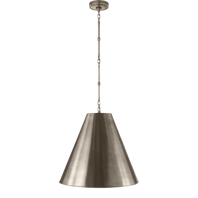 Thomas O'Brien for Visual Comfort Signature Goodman Medium Hanging Light in Antique Nickel with Antique Nickel Shade For Sale