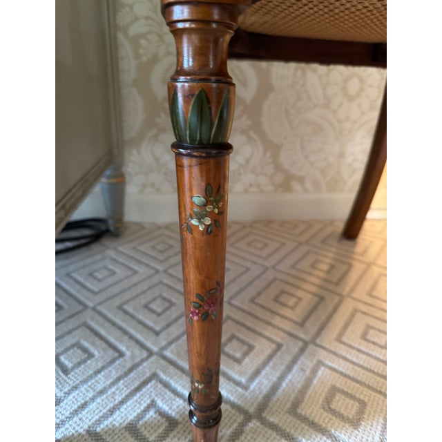 Traditional Early 20th Century Edwardian Satinwood Floral Painted Armchair With Cane Seat For Sale - Image 3 of 18