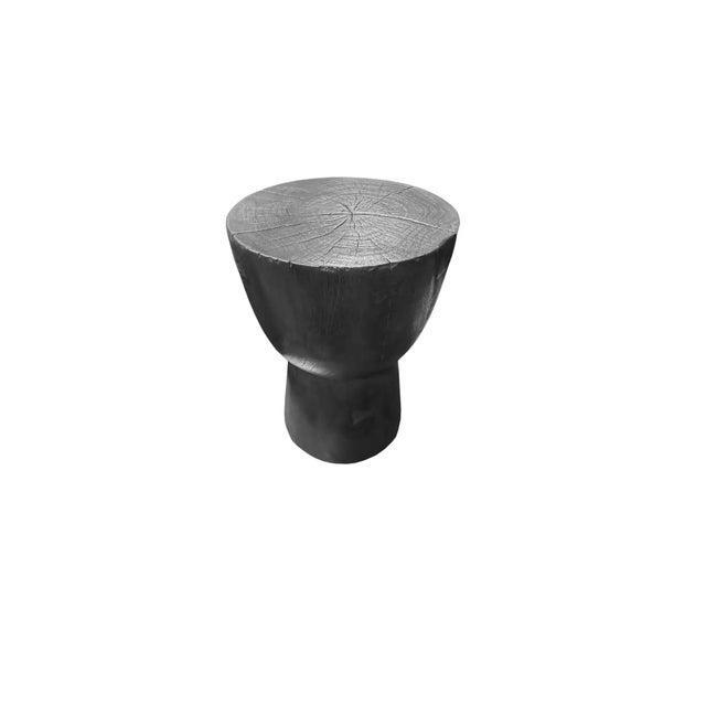 Hand-Crafted Round Side Table in Mango Wood With Burnt Finish For Sale - Image 4 of 5