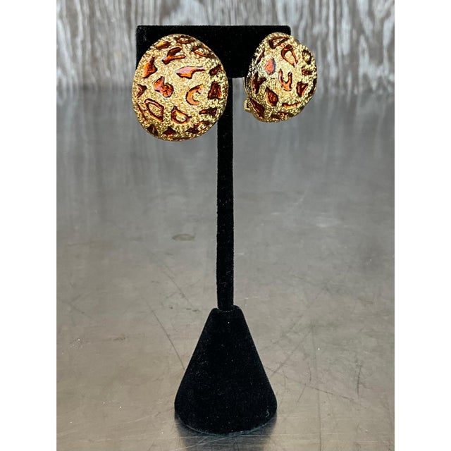 Metal Vintage Ciner Leopard Enamel Clip on Earrings For Sale - Image 7 of 12