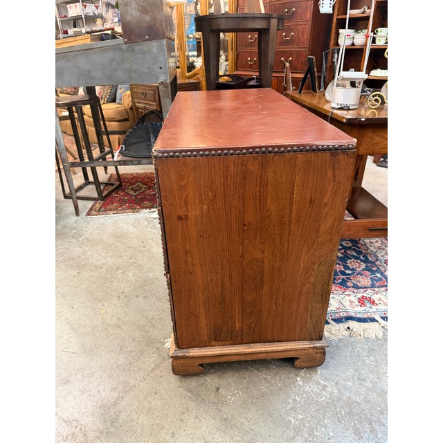 Mid-Century Western Campaign Leather-Clad Horseshoe Desk For Sale - Image 4 of 9