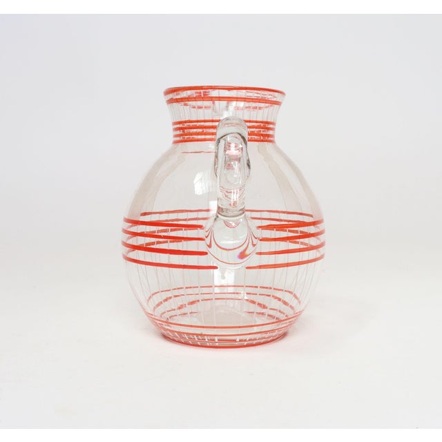 Art Deco Blown Glass Red Striped Bulbous Form Pitcher / Jug For Sale - Image 4 of 15