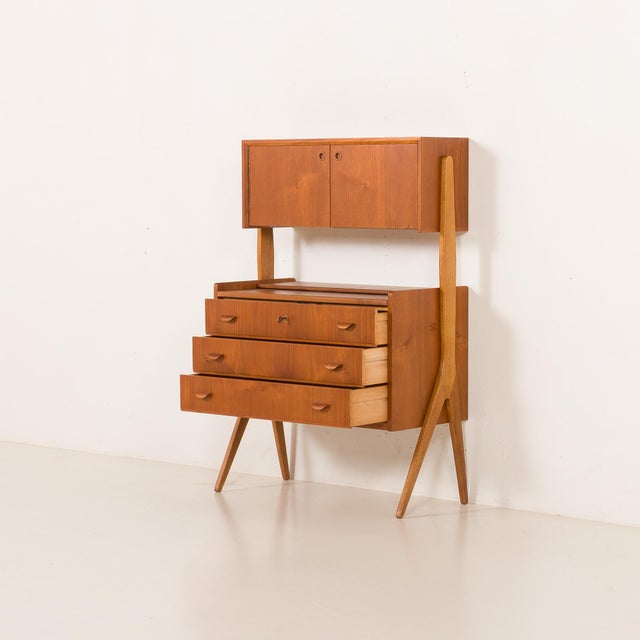Wood Danish Teak Secretaire with Hidden Vanity attributed to Poul Volther, 1960s For Sale - Image 7 of 18