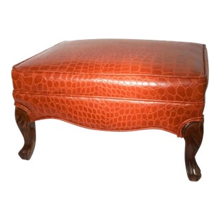 Vintage Faux Crocodile Embossed Leather Ottoman Bench For Sale