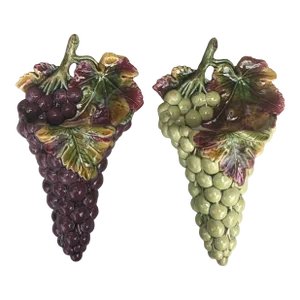 French Majolica Grapes Wall Pockets -A Pair