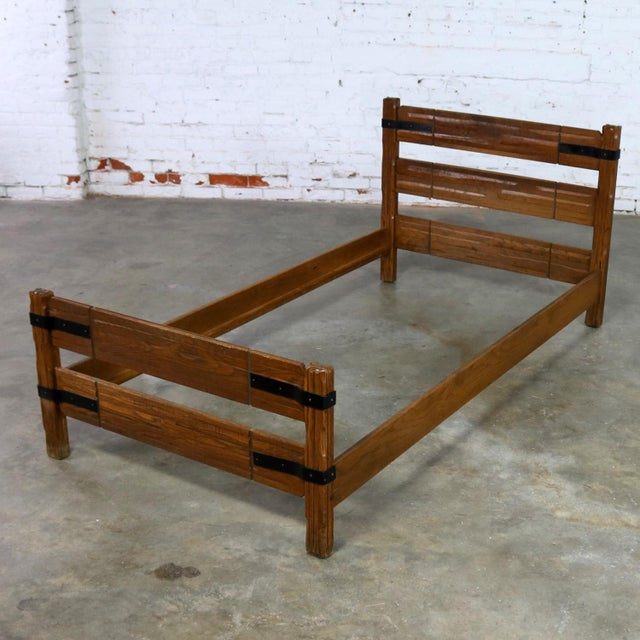 Ranch Oak Western Cowboy Twin Bed With Strap Details Attributed to A