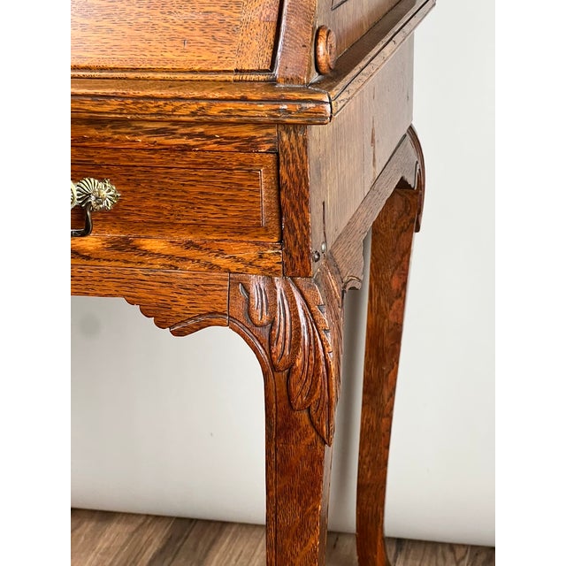 Early 20th Century Antique Victorian Oak Ladies Writing Desk C. 1900 For Sale - Image 5 of 11