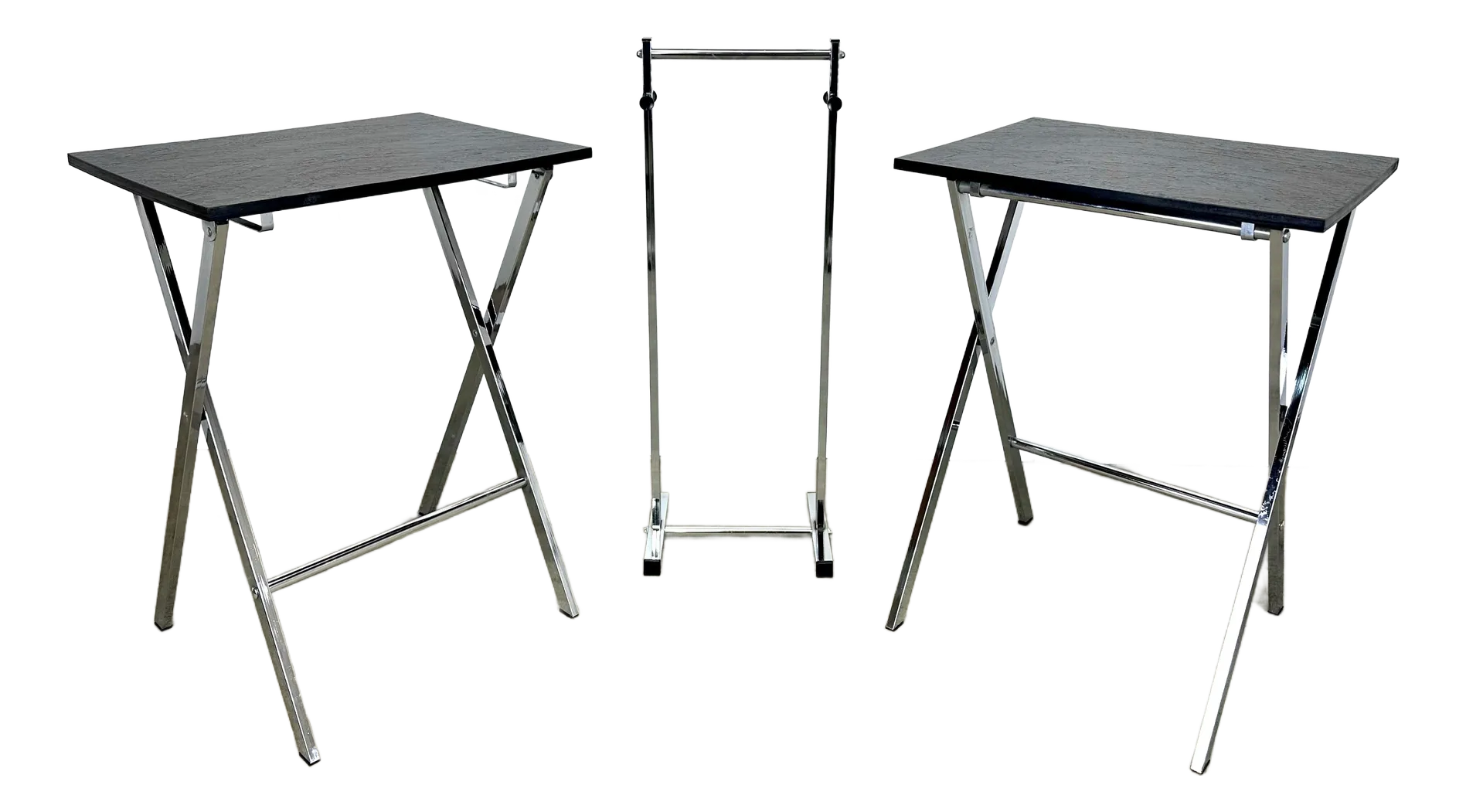 未使用品Grate Table ブルックリンスタイル カリフォルニア Vintage 1970's Modern Folding Chrome & Faux Slate Tray Tables