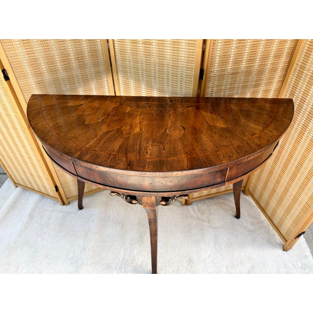 2000 - 2009 Francesco Molon Louis XVI Style Walnut Demilune Console Table- Made in Italy For Sale - Image 5 of 18