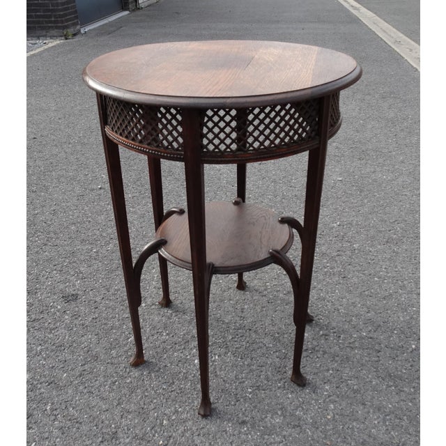 Antique Round Oak Side Table with Lattice Work, 1890s For Sale - Image 9 of 18