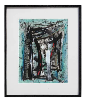 1980s Blue Tonal Contemporary Abstract Expressionist Painting