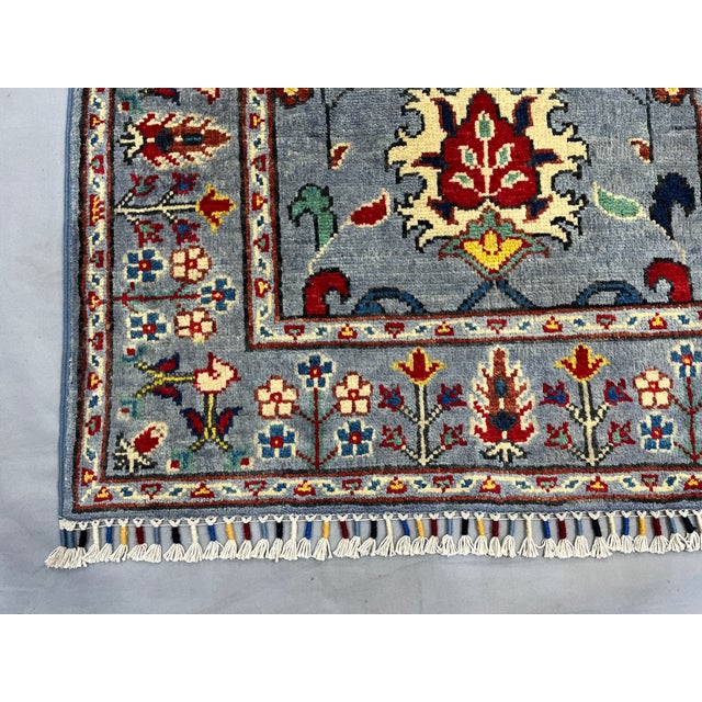 Textile Blue Gray and Red Floral Wool Runner Rug, Persian Style, 2'9" X 9'7" For Sale - Image 7 of 17
