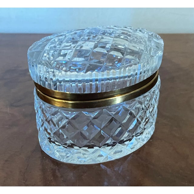 French Diamond Cut Crystal Oval Hinged Glass Box For Sale - Image 13 of 17