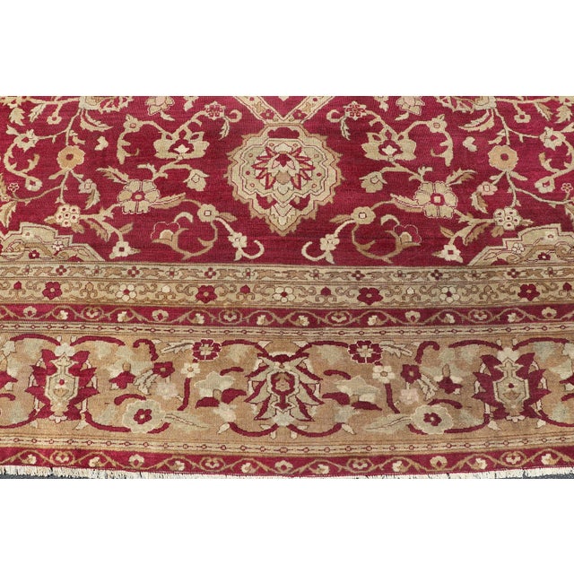 Large Antique Agra Carpet With Floral Design in Tones of Red and Taupe For Sale - Image 15 of 17