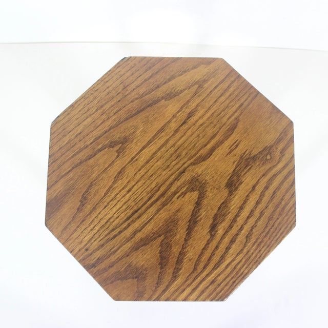 Vintage Oak Plant Stand Wood Stool Octagonal For Sale - Image 6 of 14