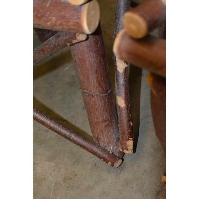Chestnut 1980s Pair Adirondack Style Hand Crafted Twig Log Wood Plant Stands or End Tables For Sale - Image 8 of 17