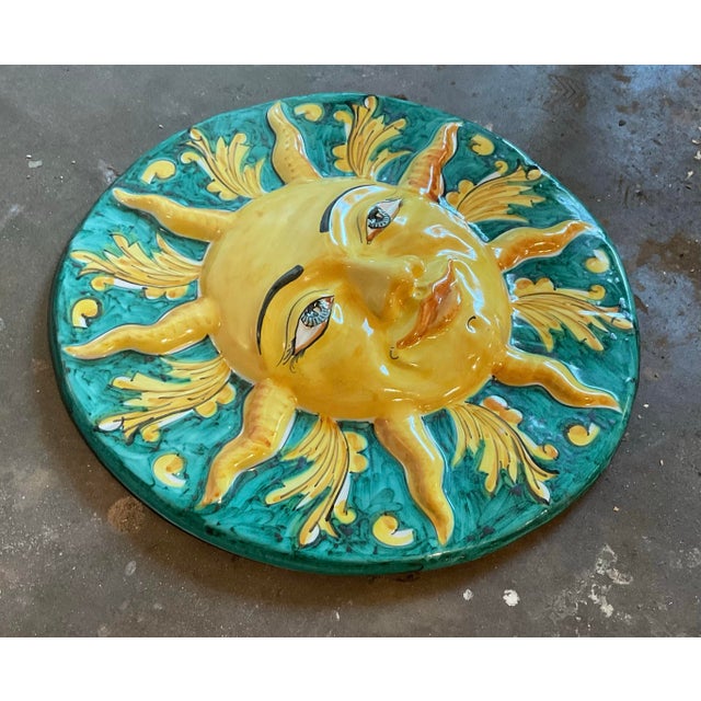 Vintage Italian Glazed Ceramic Sun Plaque For Sale In West Palm - Image 6 of 7