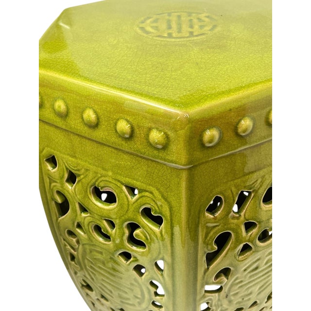 Mid 20th Century Mid Century Hexagonal Avocado Green Garden Stool For Sale - Image 5 of 9